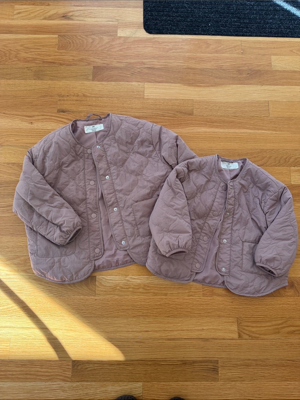 H&M Quilted Snap-Front Jacket in Mauve Pink